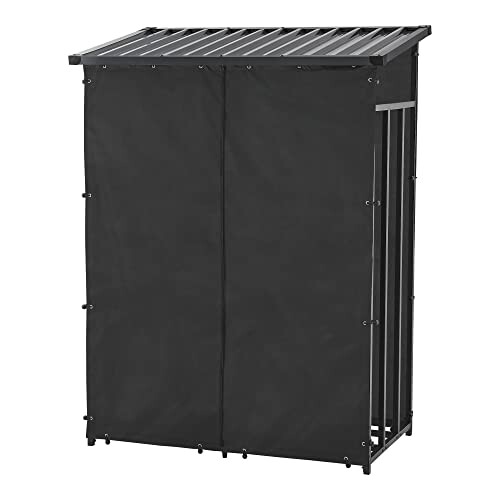 Abri de rangement extérieur en métal noir avec couverture.