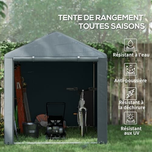 Tente de rangement pour toutes saisons avec outils et vélo