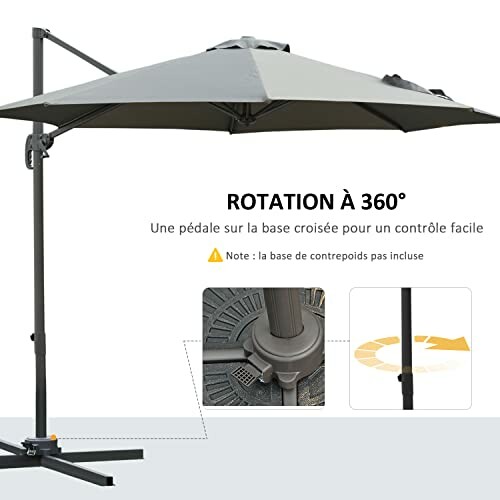 Parasol avec rotation à 360 degrés.