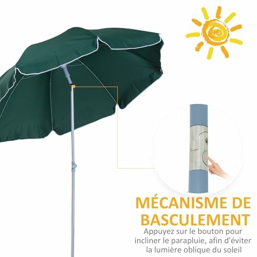 Parasol vert avec mécanisme de basculement