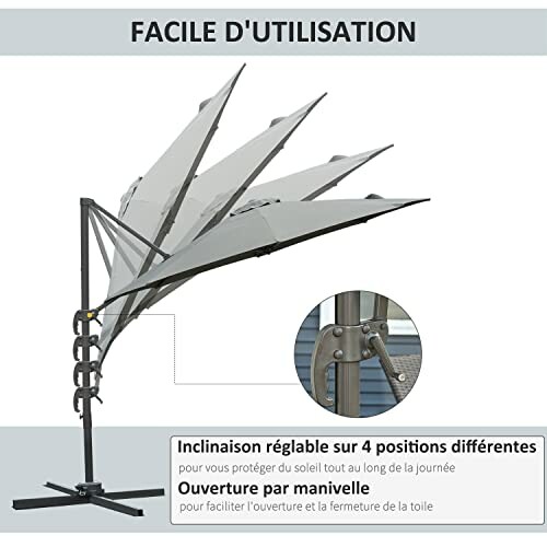 Parasol inclinable avec quatre positions différentes