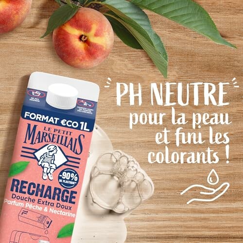 Recharge de douche parfum pêche et nectarine.