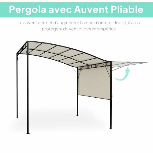 Pergola avec auvent pliable pour protection contre le vent.