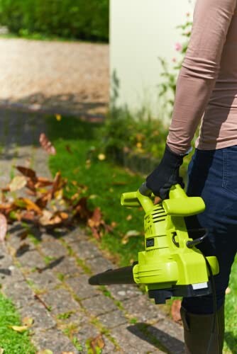 Personne utilisant un souffleur de feuilles.