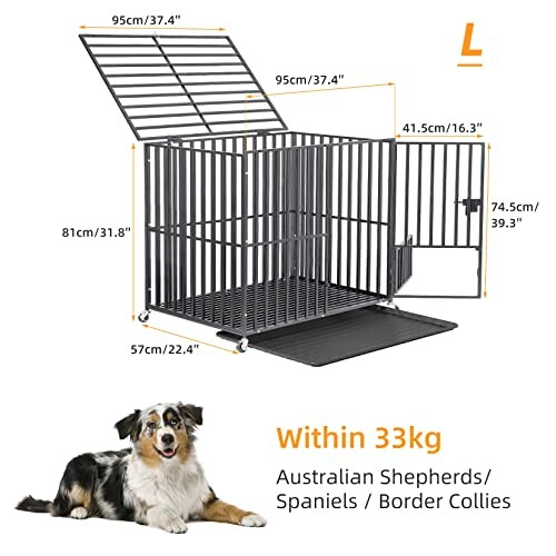 Cage pour chien de taille moyenne avec dimensions et exemple de race.