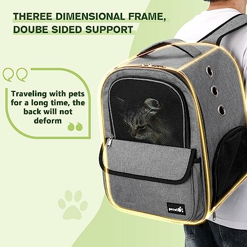 Sac à dos de transport pour animaux avec cadre en trois dimensions.