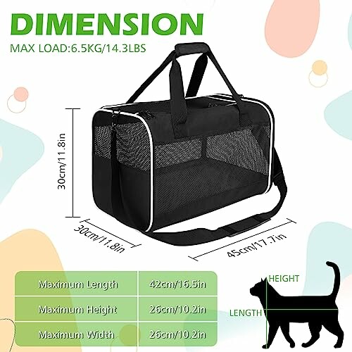 Dimensions d'un sac de transport pour animaux de compagnie.