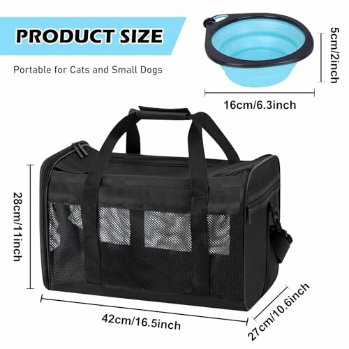 Dimensions du sac de transport pour animaux avec bol pliable