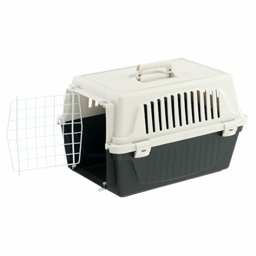 Cage de transport pour animaux avec porte ouverte.