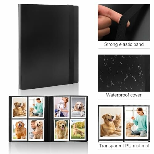 Album photo avec des images d'animaux de compagnie et couverture imperméable.