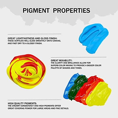 Propriétés des pigments avec exemples de couleurs et descriptions