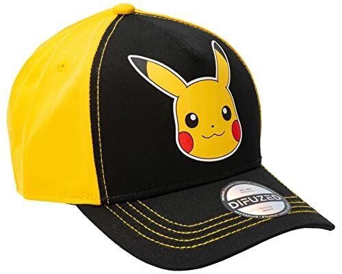 Casquette de baseball jaune et noire avec Pikachu.