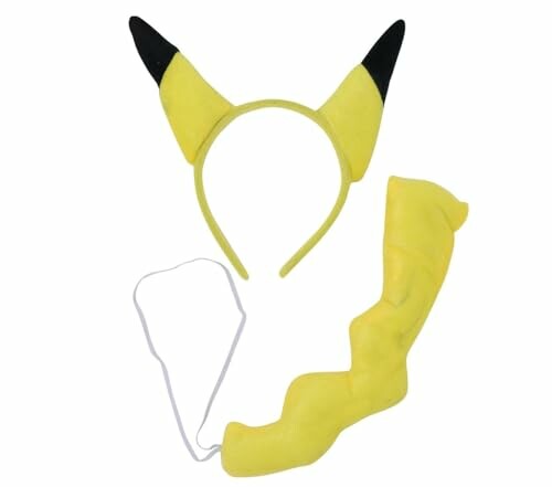 Accessoires de costume Pikachu avec oreilles et queue jaunes.