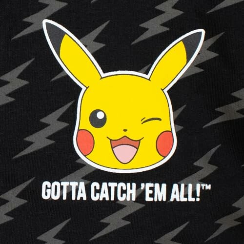 Visage de Pikachu avec le slogan 'Attrapez-les tous!'.