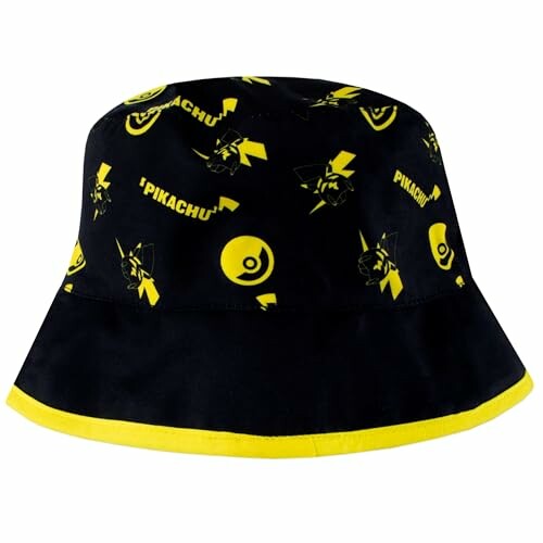Chapeau bob noir avec motifs Pikachu jaunes.