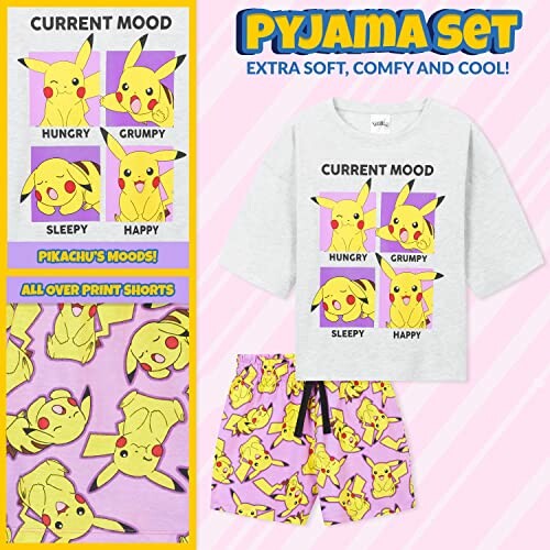 Pyjama Pikachu avec différentes humeurs