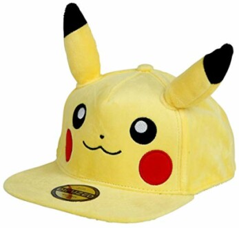 Casquette jaune avec visage de Pikachu et oreilles.