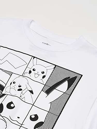 T-shirt blanc avec motifs de Pikachu en noir et blanc