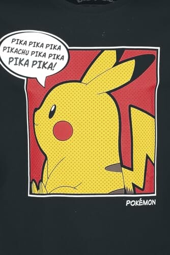 Illustration de Pikachu avec bulle de texte 'Pika Pika'.