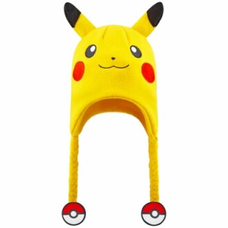 Chapeau d'hiver Pikachu avec oreilles et pompons Pokéball.