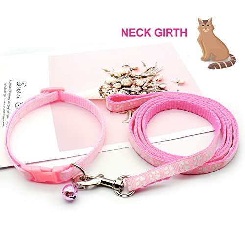 Collier et laisse roses pour chat avec clochette