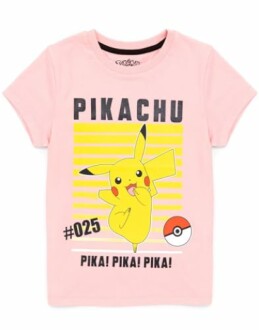 T-shirt rose avec Pikachu, numéro 025 et une Pokéball