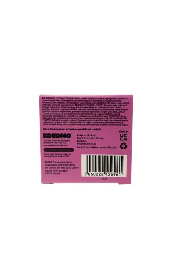 Dos d'une boîte de produit rose avec texte et codes.