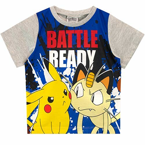 T-shirt avec Pikachu et Miaouss, texte 'Battle Ready'.