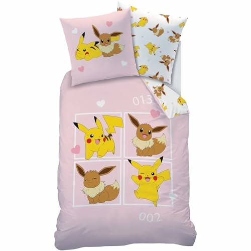 Housse de couette avec Pikachu et Évoli.