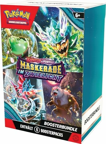 Boîte de booster Pokémon avec illustrations colorées.