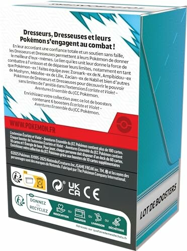 Boîte de lot de boosters Pokémon avec texte explicatif