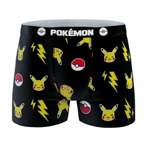 Boxer Pokémon noir avec motifs Pikachu et Pokéball