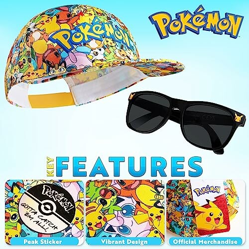 Casquette Pokémon colorée avec lunettes de soleil