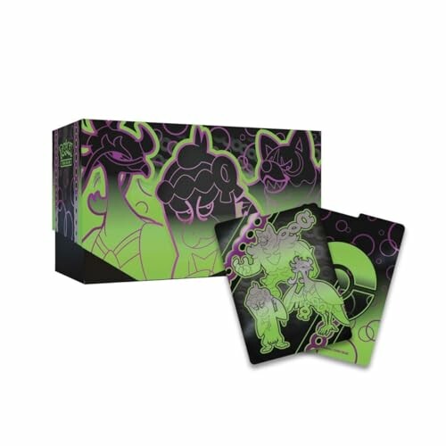 Boîte de cartes Pokémon avec design vert et noir.