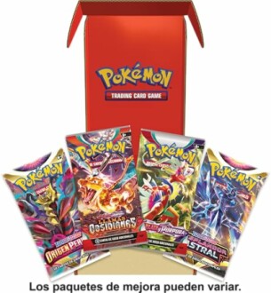 Paquets de cartes Pokémon avec boîte ouverte.