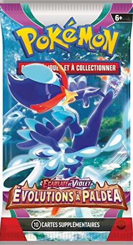 Paquet de cartes Pokémon Évolutions à Paldea avec un personnage aquatique sur la couverture
