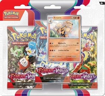 Paquet de cartes Pokémon Écarlate et Violet avec carte Arcanin.