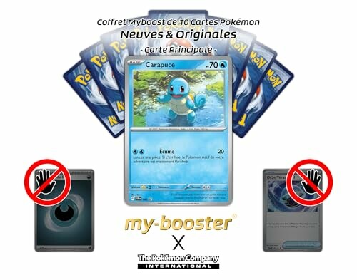 Ensemble de cartes Pokémon avec Carapuce au centre.