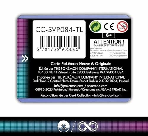 Emballage de carte Pokémon avec avertissements de sécurité