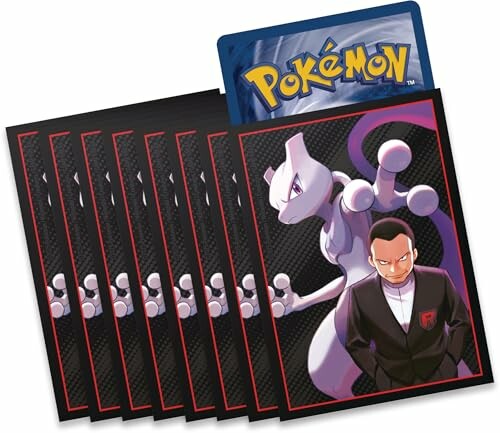 Pochettes de cartes Pokémon avec Mewtwo et personnage.