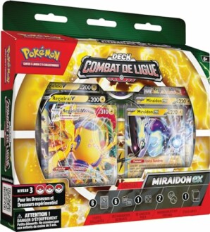 Boîte de deck Pokémon Combat de Ligue avec cartes Regieleki et Miraidon.