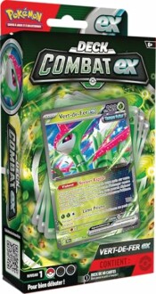 Boîte de jeu de cartes Pokémon Combat ex avec carte Vert-de-Fer en avant.