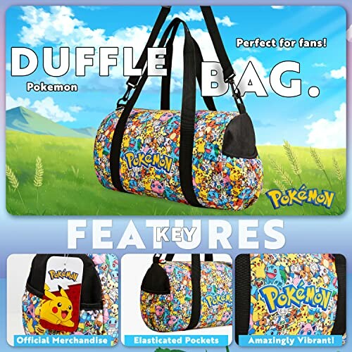 Sac de sport Pokémon coloré avec personnages