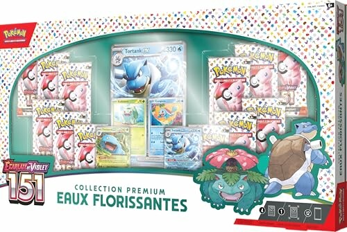 Collection Pokémon Eaux Florissantes avec cartes et figurine.