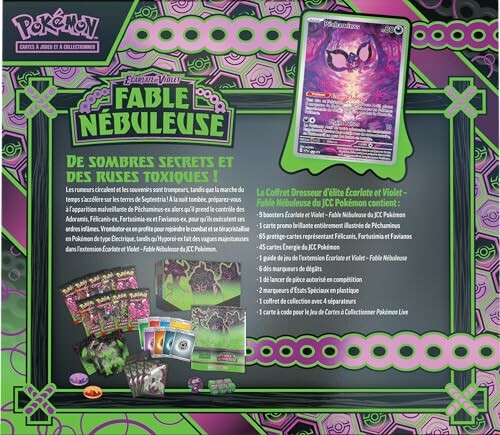 Coffret de cartes Pokémon Fable Nébuleuse avec cartes et accessoires.