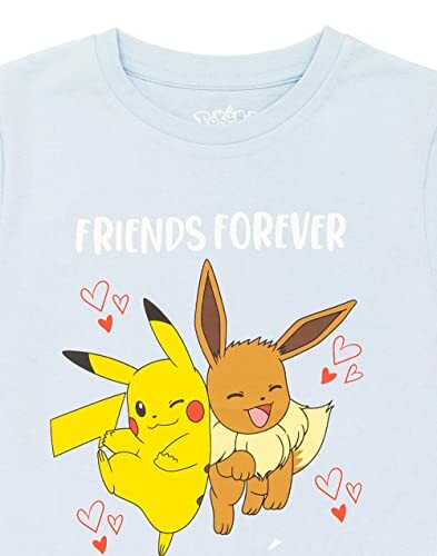 T-shirt avec Pikachu et Évoli, inscription 'Friends Forever'.