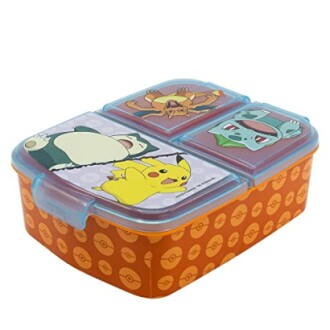 Boîte à lunch Pokémon avec Pikachu, Bulbizarre, Ronflex et Krabby.