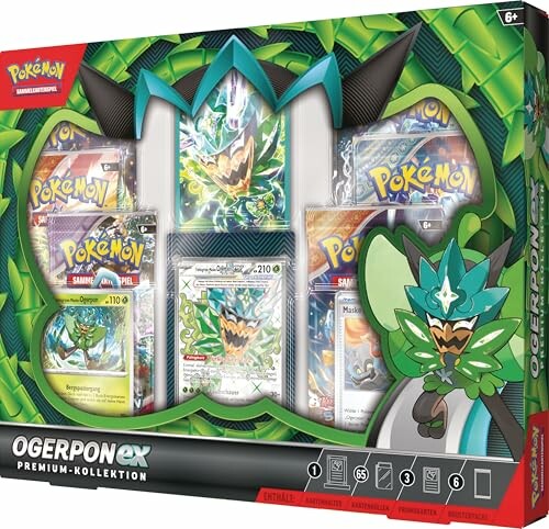 Boîte de collection Pokémon Ogrepon EX avec cartes et accessoires.