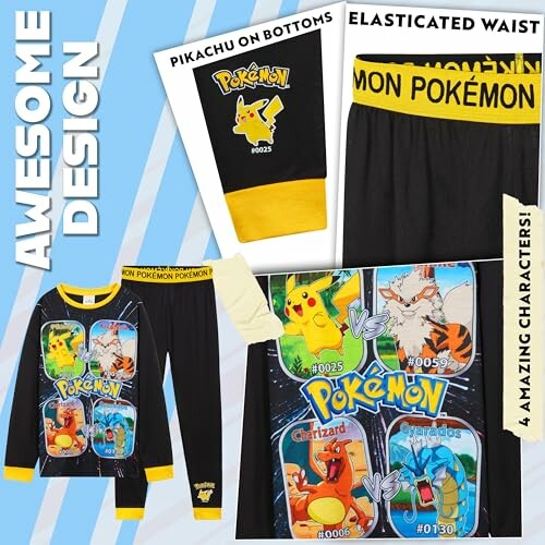 Pyjama Pokémon pour enfants avec Pikachu, Dracaufeu et Léviator
