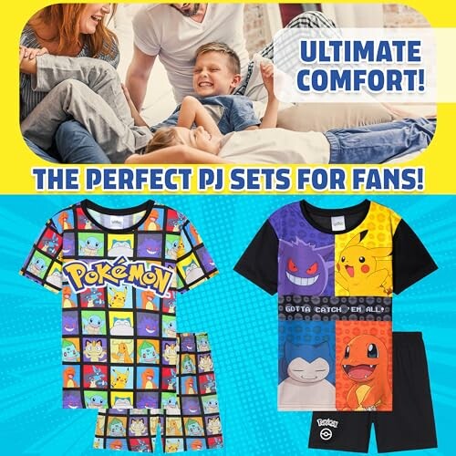 Pyjamas Pokémon pour enfants avec personnages colorés.